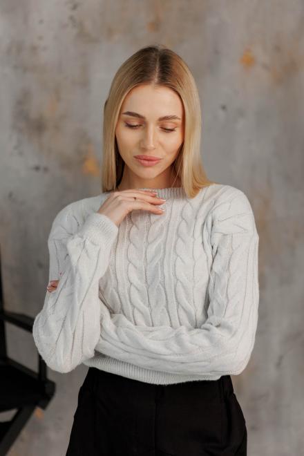 Джемпер-кроп вязаный ART KNIT Асоль с люрексом S/M Белый/Серебряный (43579)