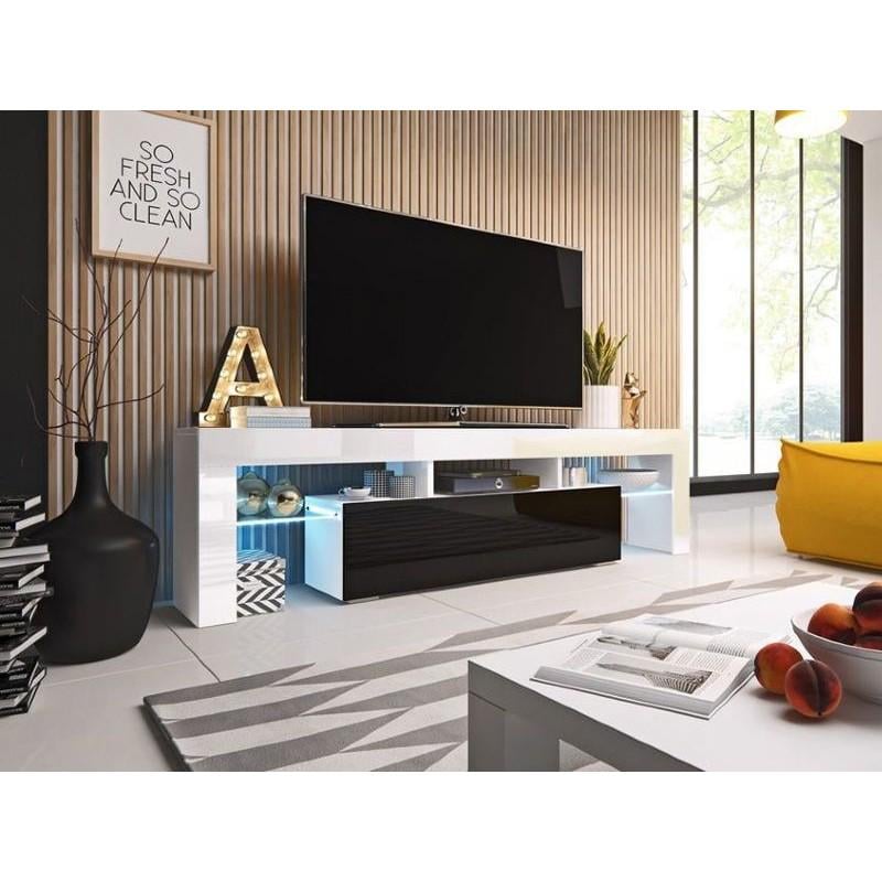 Тумба под ТВ Сama Toro 200 из ламинированной ДСП без подсветки 450х350х2000 мм Белый матовый/Черный глянец (44013)