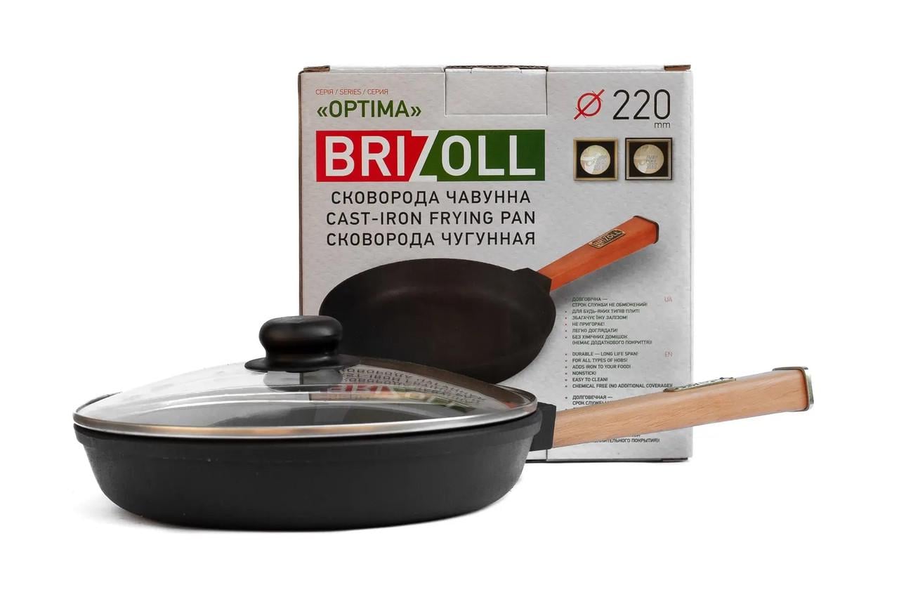 Сковорода чугунная со стеклянной крышкой Brizoll Optima 220x40 мм (O2240-P-C)