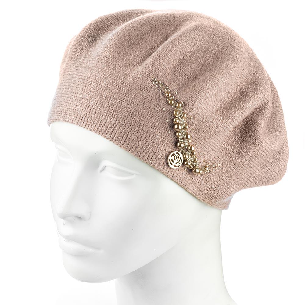 Берет женский двойной ZOLLY ZH260 с бусинами вискоза универсальный Мокко (294905)