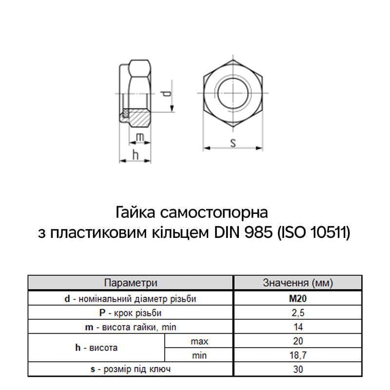 Гайка самостопорная Metalvis М20 DIN985 сталь 10 шаг 2,5 под ключ 30 мм цинк 10 шт. Белый (6P20000006P2020006) - фото 2 Гайка самостопорная Metalvis М20 DIN985 сталь 10 шаг 2,5 под ключ 30 мм цинк 10 шт. Белый (6P20000006P2020006) - фото 2
