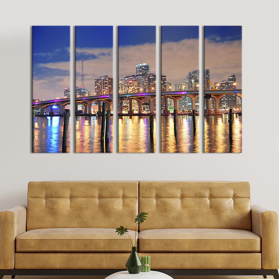Модульная картина из 5 частей Красивый вид на мост в Майами 155x95 см (360-51)