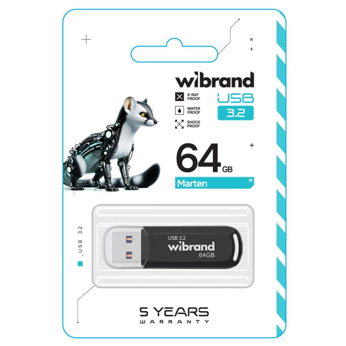 Флеш-память USB пластиковый брелок с колпачком Flash Wibrand WI3.2/MA64P10B USB 3.2 Gen1 Marten 64 Gb Black (602160) - фото 1