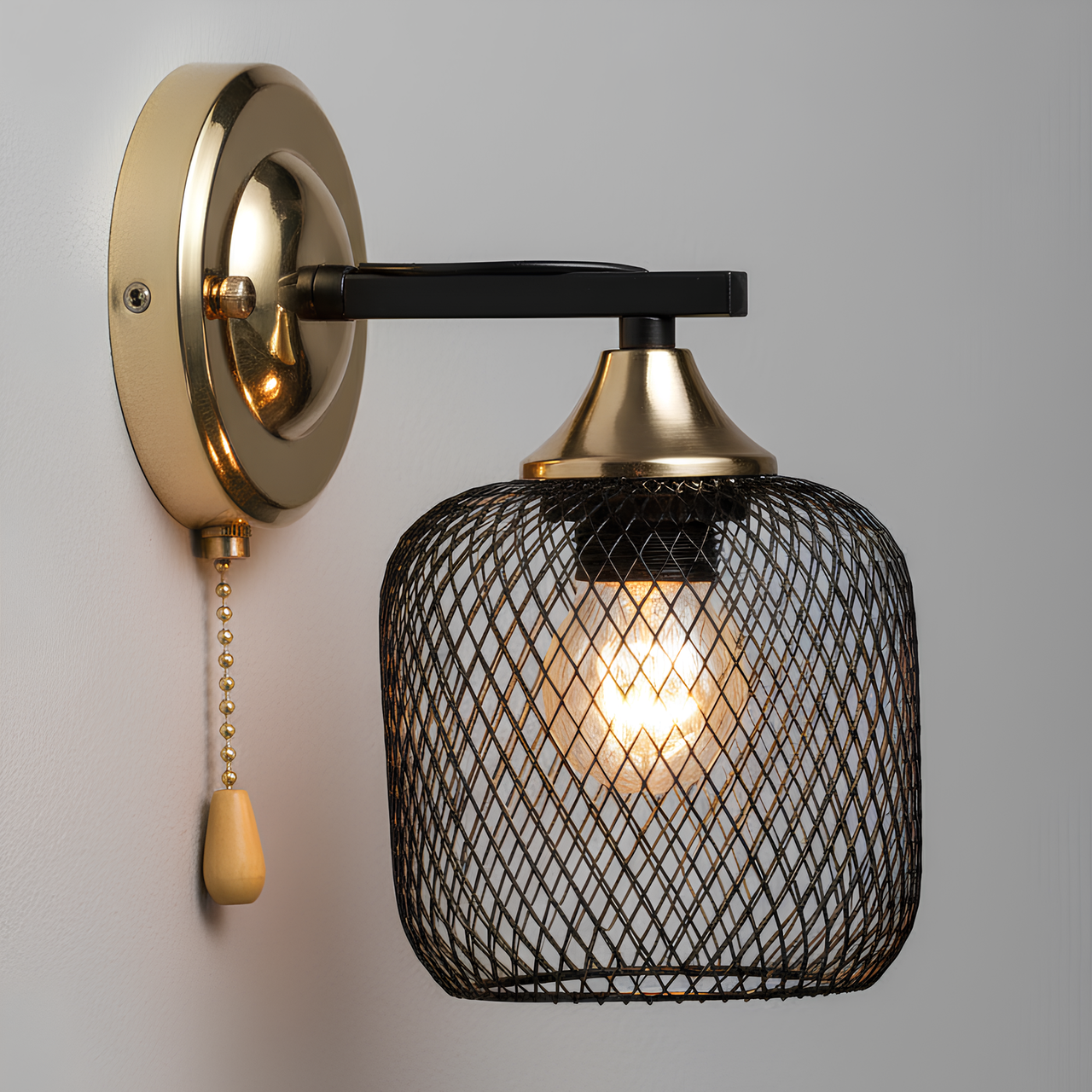 Бра Valeso с металлическим корпусом в стиле лифт под лампу Е27 Черный/Золотой (B K2257/1W BK+FGD)