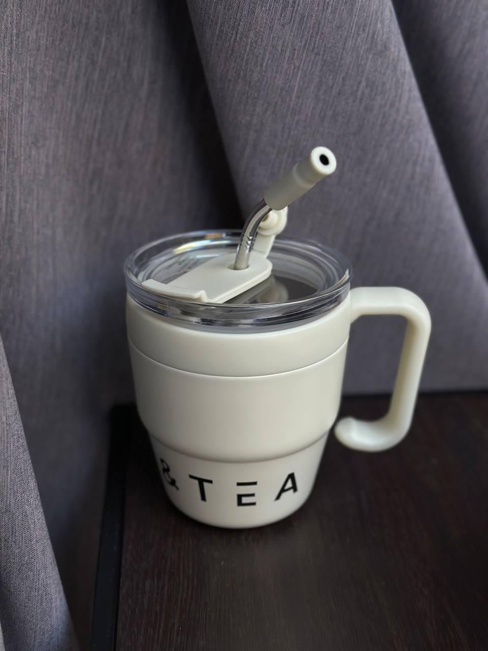 Термочашка YIWU Coffee&Tea с трубочкой и двойным открыванием 480 мл Белый (HP-14-23BE)