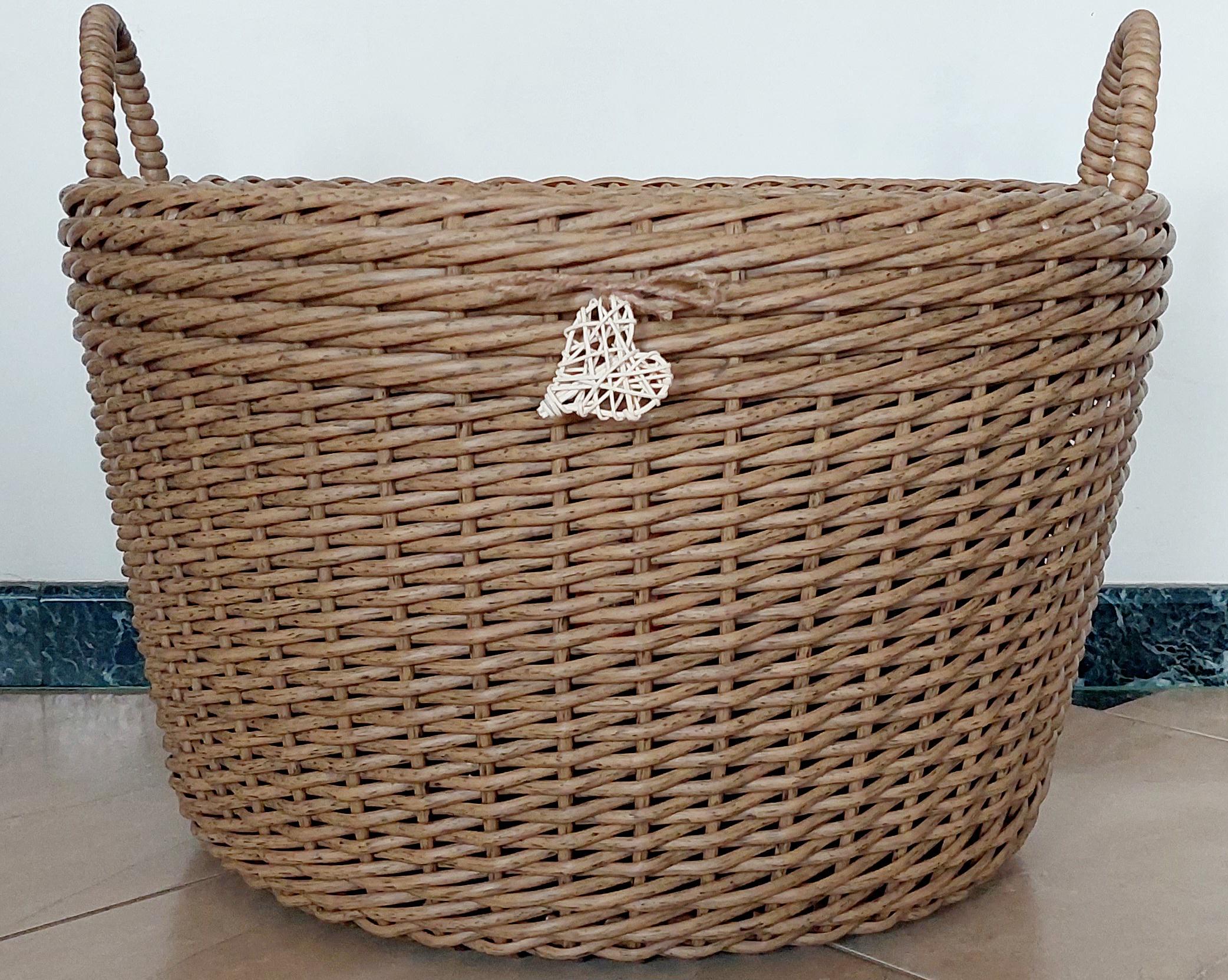 Дровница-корзина с ручками из искусственного ротанга ручной работы 65 л Дерево натуральное (34007) - фото 2 Дровница-корзина с ручками из искусственного ротанга ручной работы 65 л Дерево натуральное (34007) - фото 2