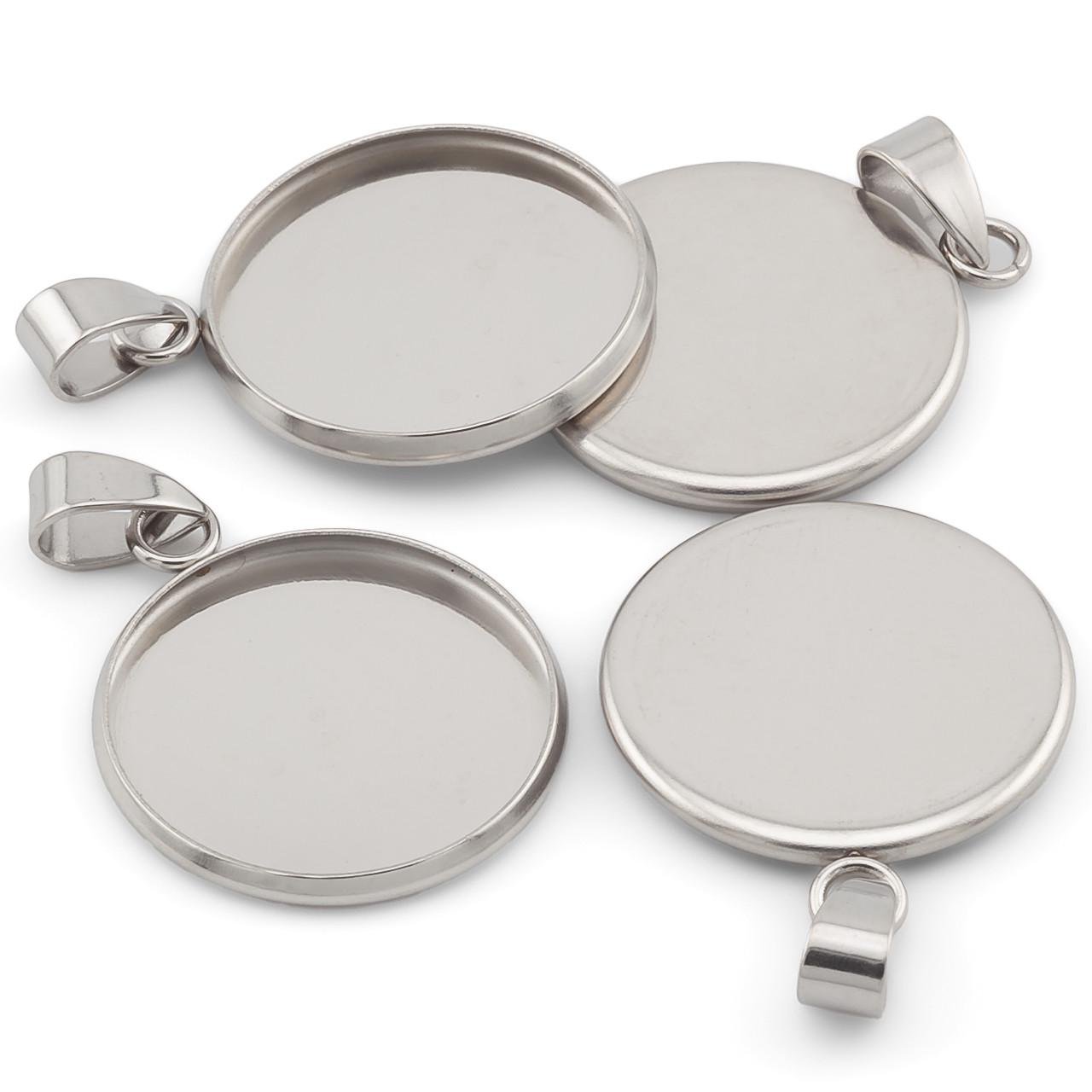 Основа для кулона кругла з нержавіючої сталі 18х2 мм 5 шт. Платиновий (ОН1802к01)