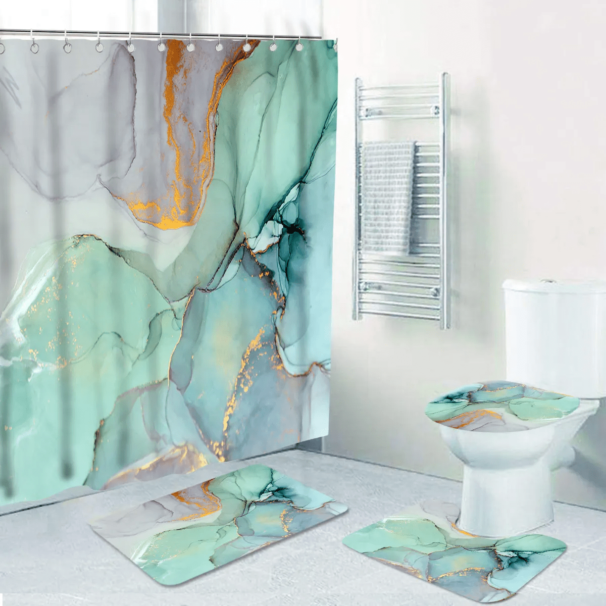 Набор ковриков и шторка для ванной комнаты Бирюзовый (2387695942) - фото 6