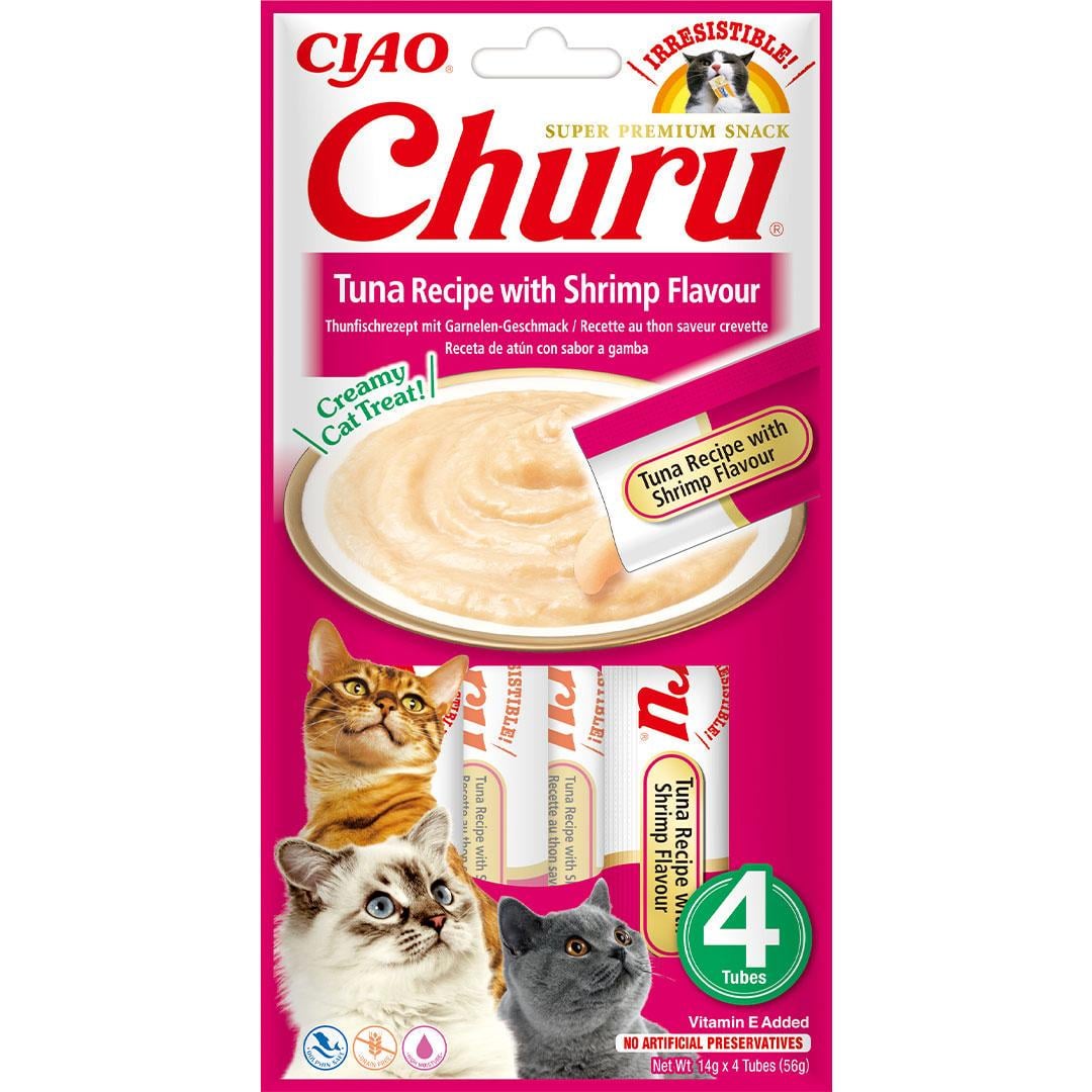 Лакомство для кошек Inaba Churu Сливочный мусс в стиках с тунцем и креветками 4 шт./уп. (1927474435)