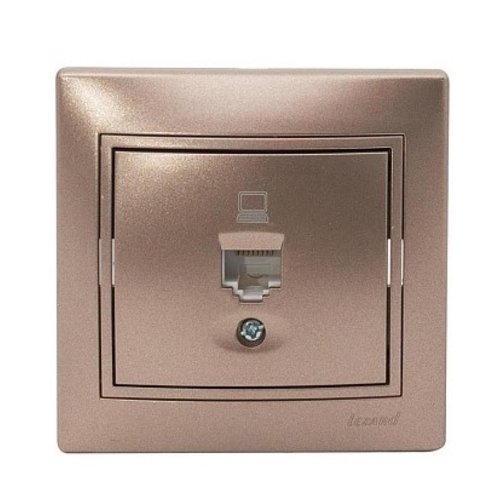 Розетка одинарна комп'ютерна Lezard Mira перламутр з вставкою Світло-коричневий (00000003220)