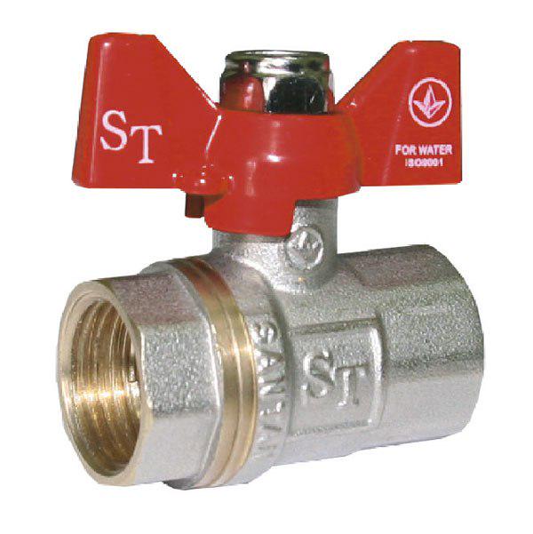 Кран шаровой для воды SANTAN 602 1/2" внутренняя-внутренняя бабочка Красный (42246)