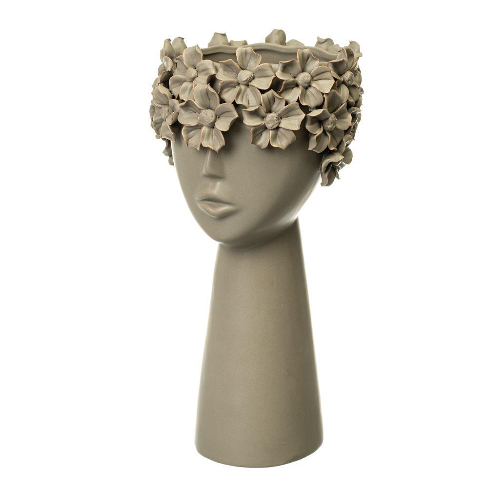 Ваза керамическая Девушка в цветах 30 см Серый (8723-010)