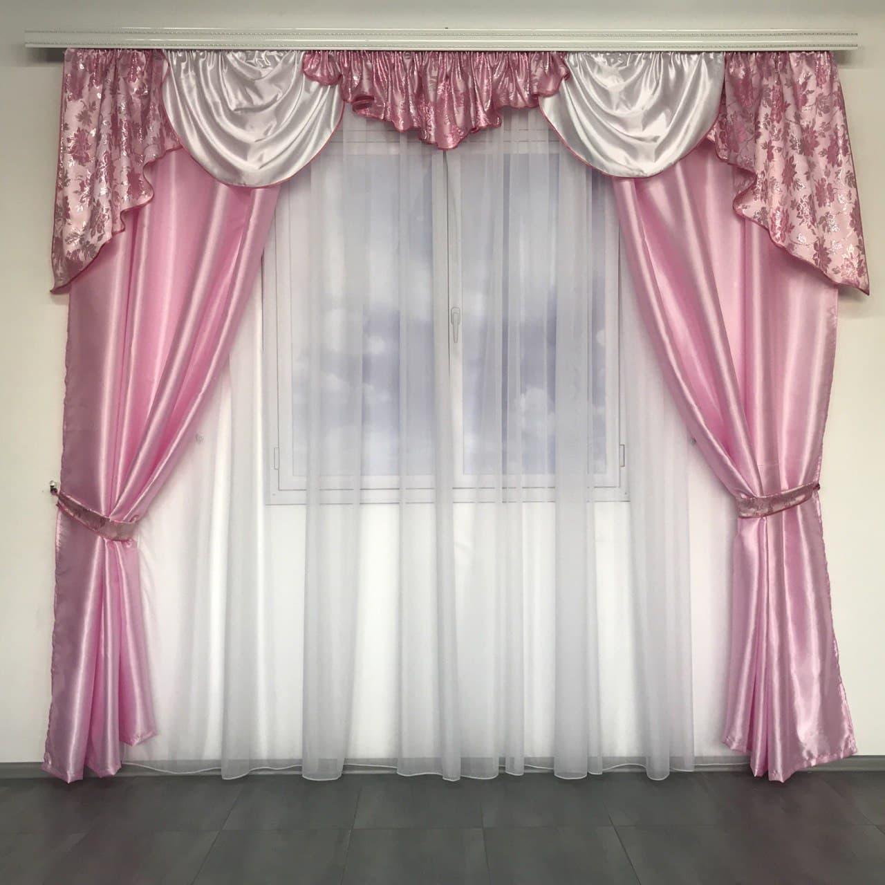 Готовые шторы с ламбрекеном ALBO 150х270 см 2 шт. Розовый