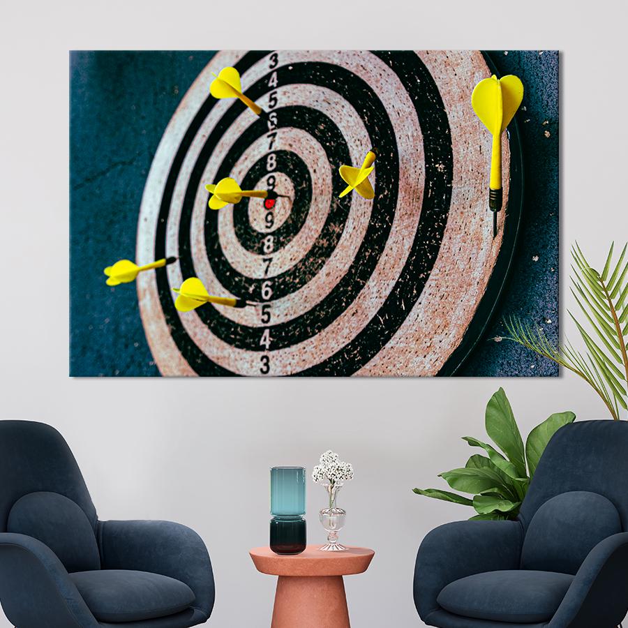 Картина спорт Жёлтые дротики в мишени для дартса 120x80 см (A1264-1)