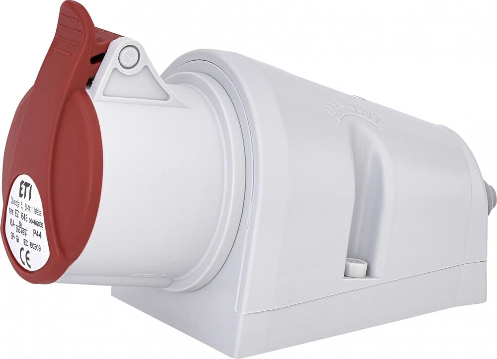 Силова розетка ETI EZ-1643 3P+PE 16А 400 В накладна IP44 Червоний (4482035)