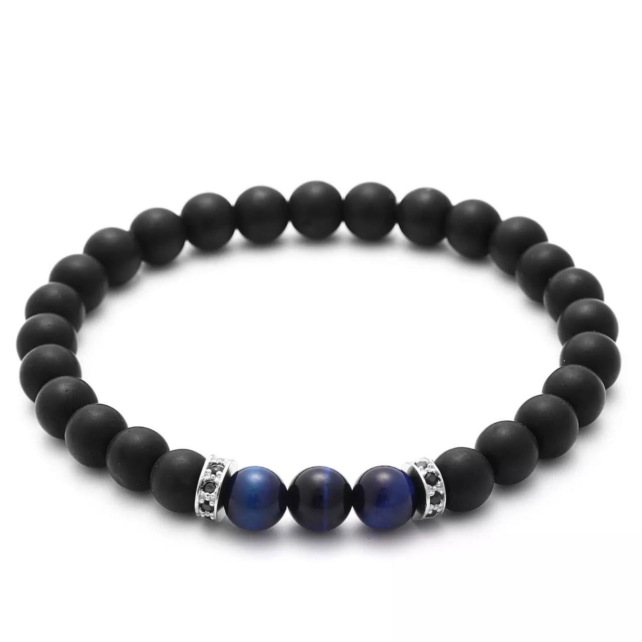 Браслет із шунгіту та тигрового ока з дисками р. 15 (90071)