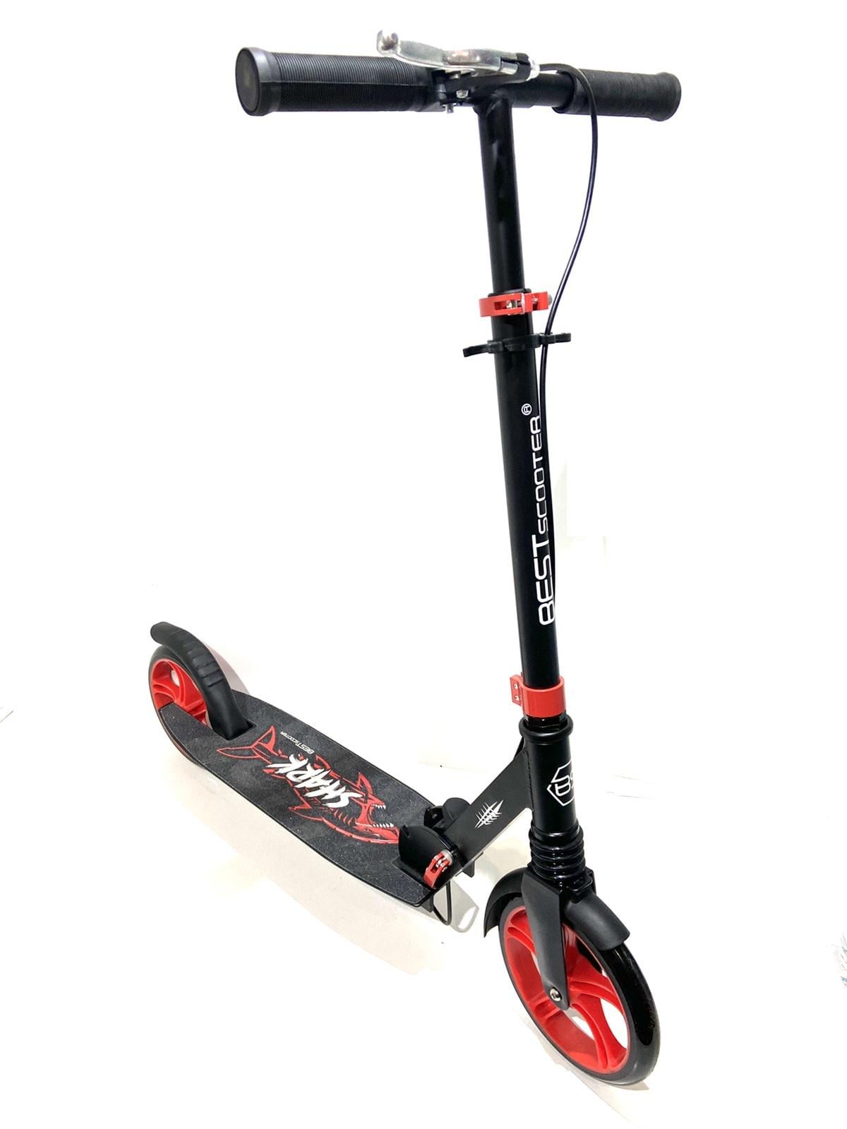Самокат двухколесный Best Scooter Shark 15250 с ручным тормозом колеса PU 200 мм амортизатор Черный/Красный (445923932)