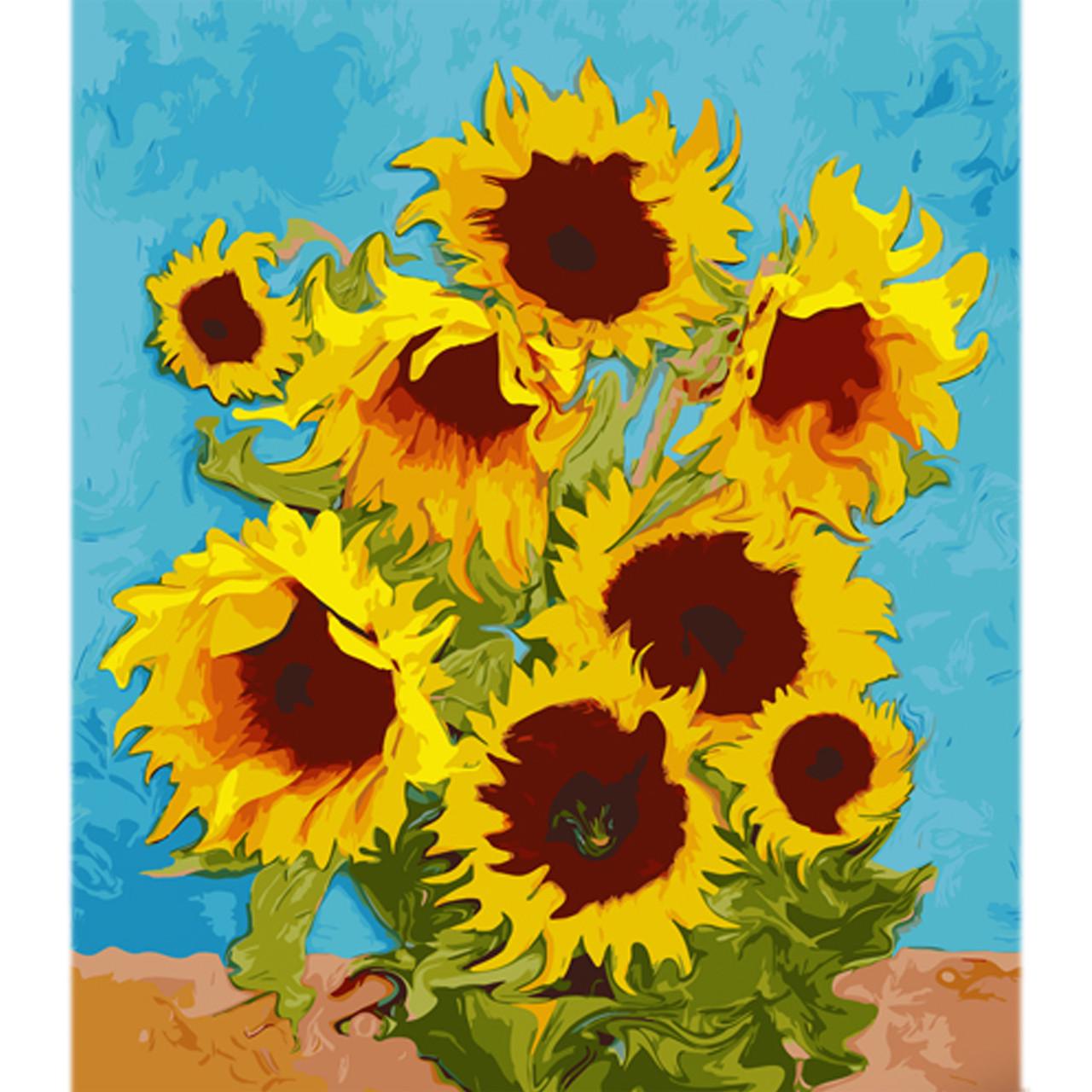 Картина по номерам Strateg Золотые подсолнухи на цветном фоне 40х50 см (MZ036)