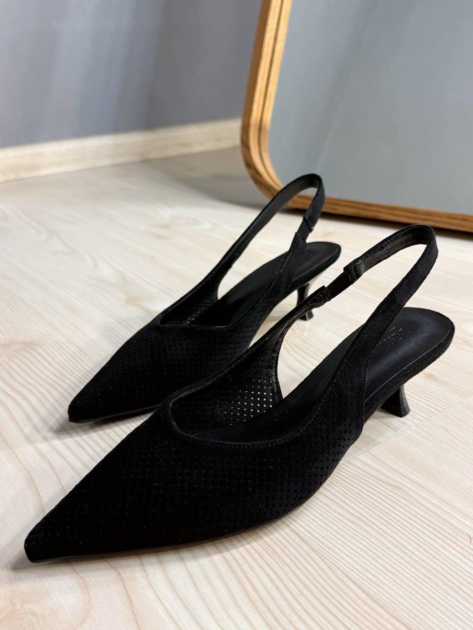 Туфлі жіночі Meideli 2051-37 slingback човники замшеві з перфорацією р. 40 Чорний (6666)