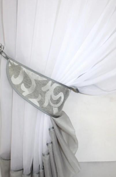 Комплект на кухню шторы/тюль шифон/жаккард 150х170 см Серый/Белый (039к) - фото 2 Комплект на кухню шторы/тюль шифон/жаккард 150х170 см Серый/Белый (039к) - фото 2