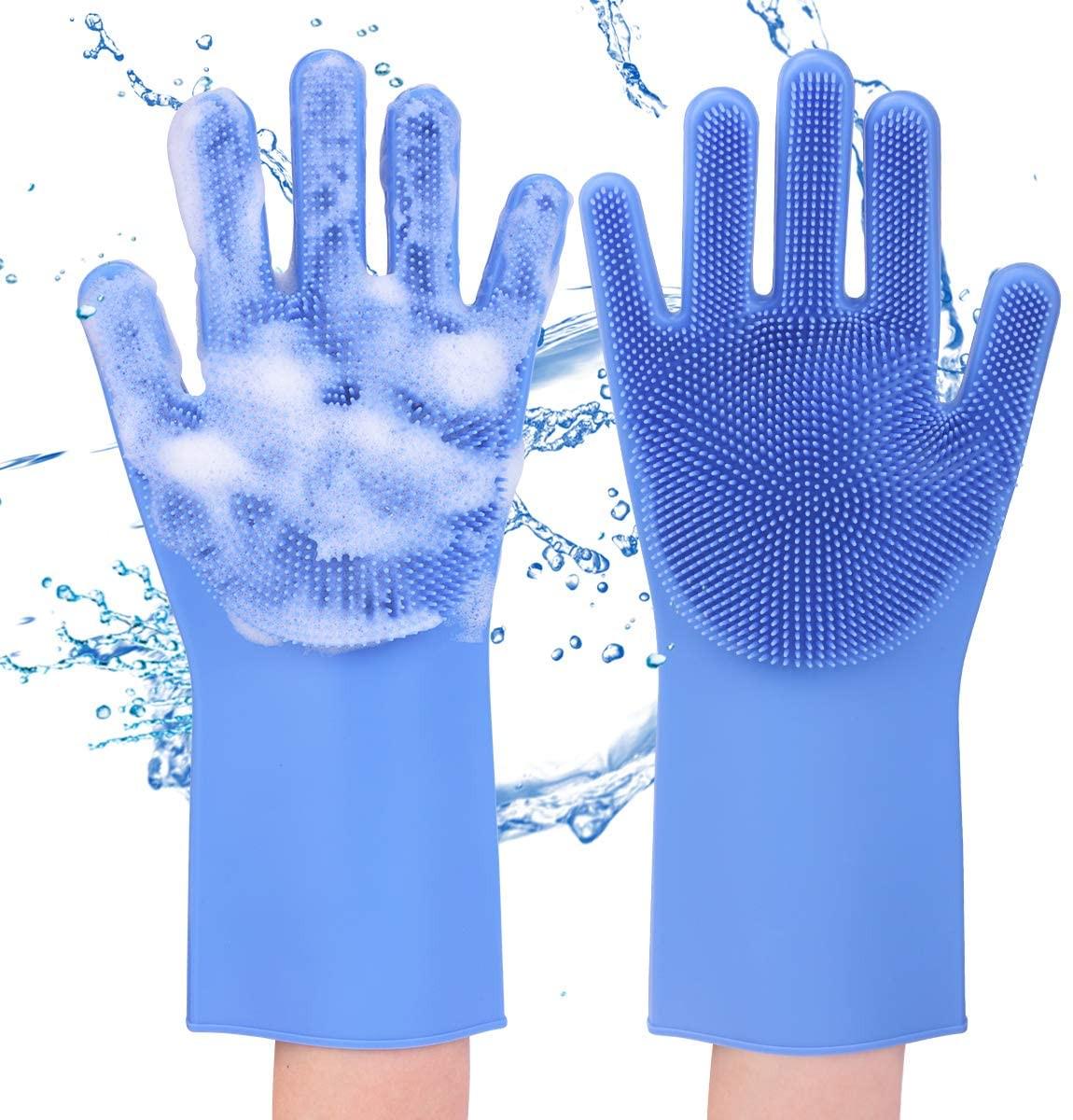 Рукавички для миття посуду Magic Silicone Gloves Brush силіконові Блакитний - фото 2