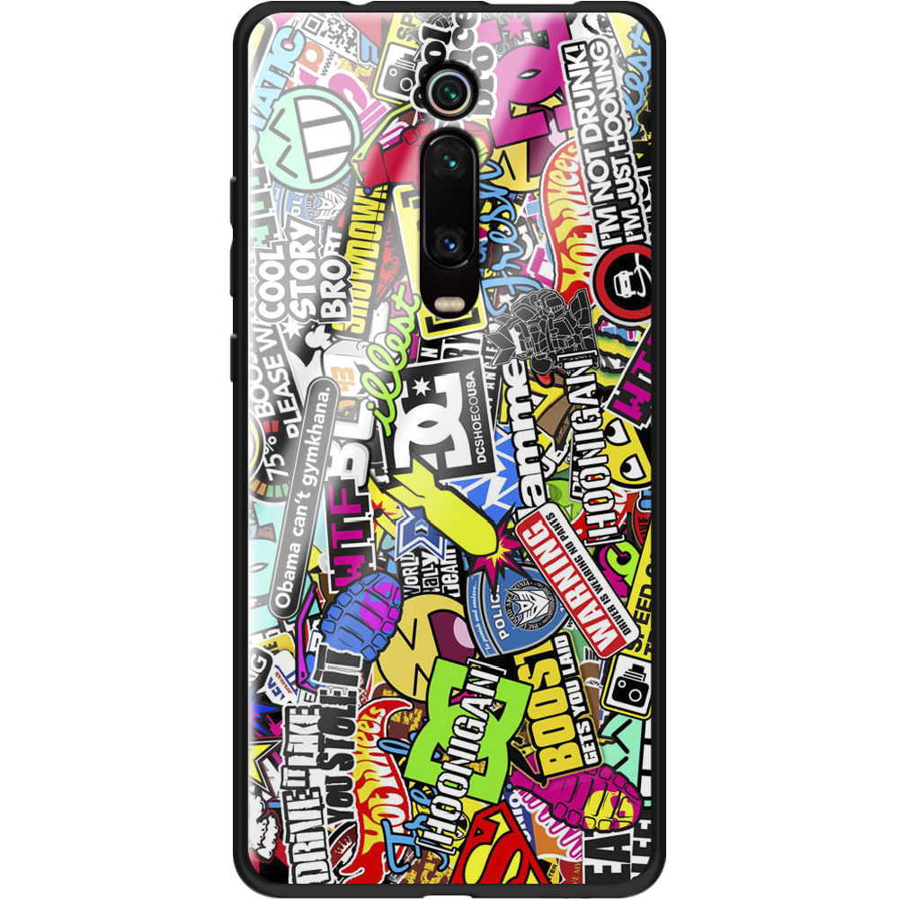 Чехол BoxFace Xiaomi Mi 9T / Mi 9T Pro Multicolored Inscriptions Черный силикон со стеклом (37376-up880-37743)