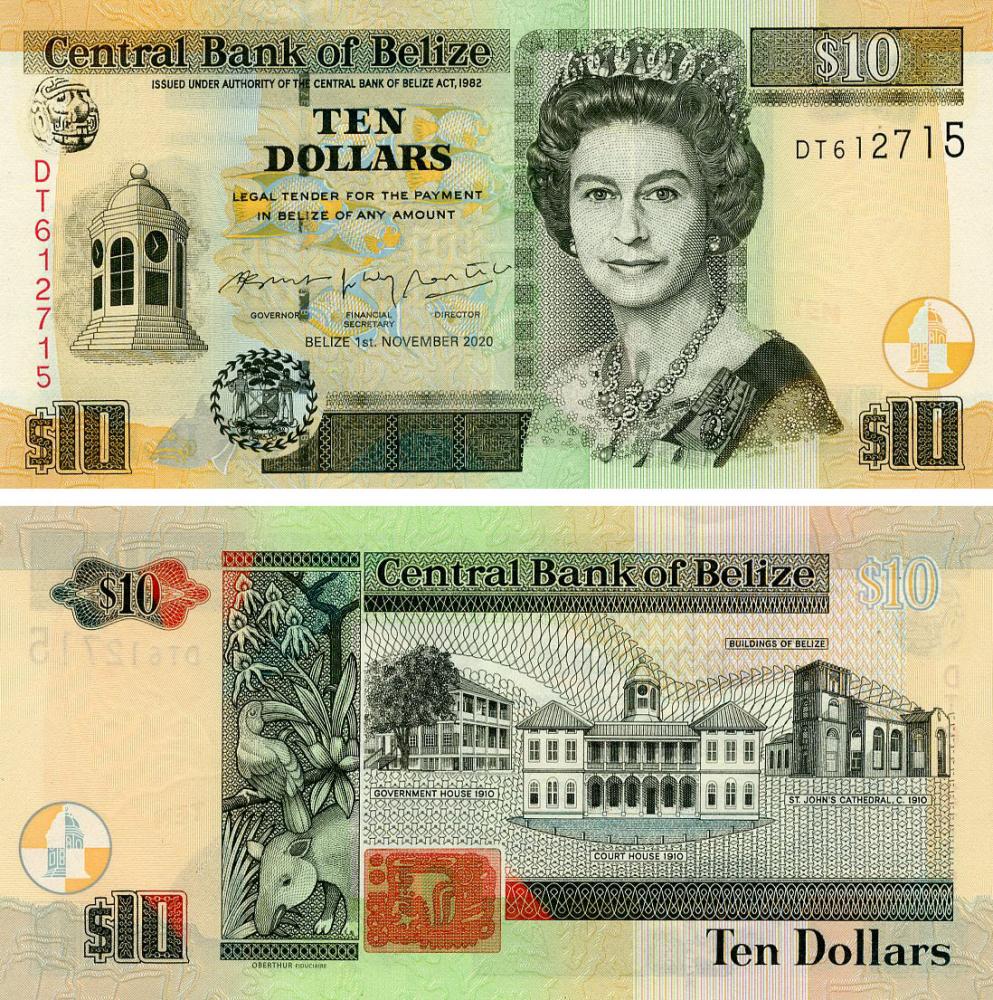 Коллекционная банкнота Белиз 10 долларов 2020 UNC (P68)