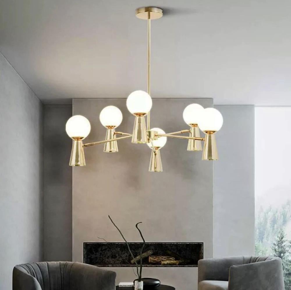 Люстра з 6 білими плафонами на 2 джерела світла Золотий (LF_YG 8006 GD-B)