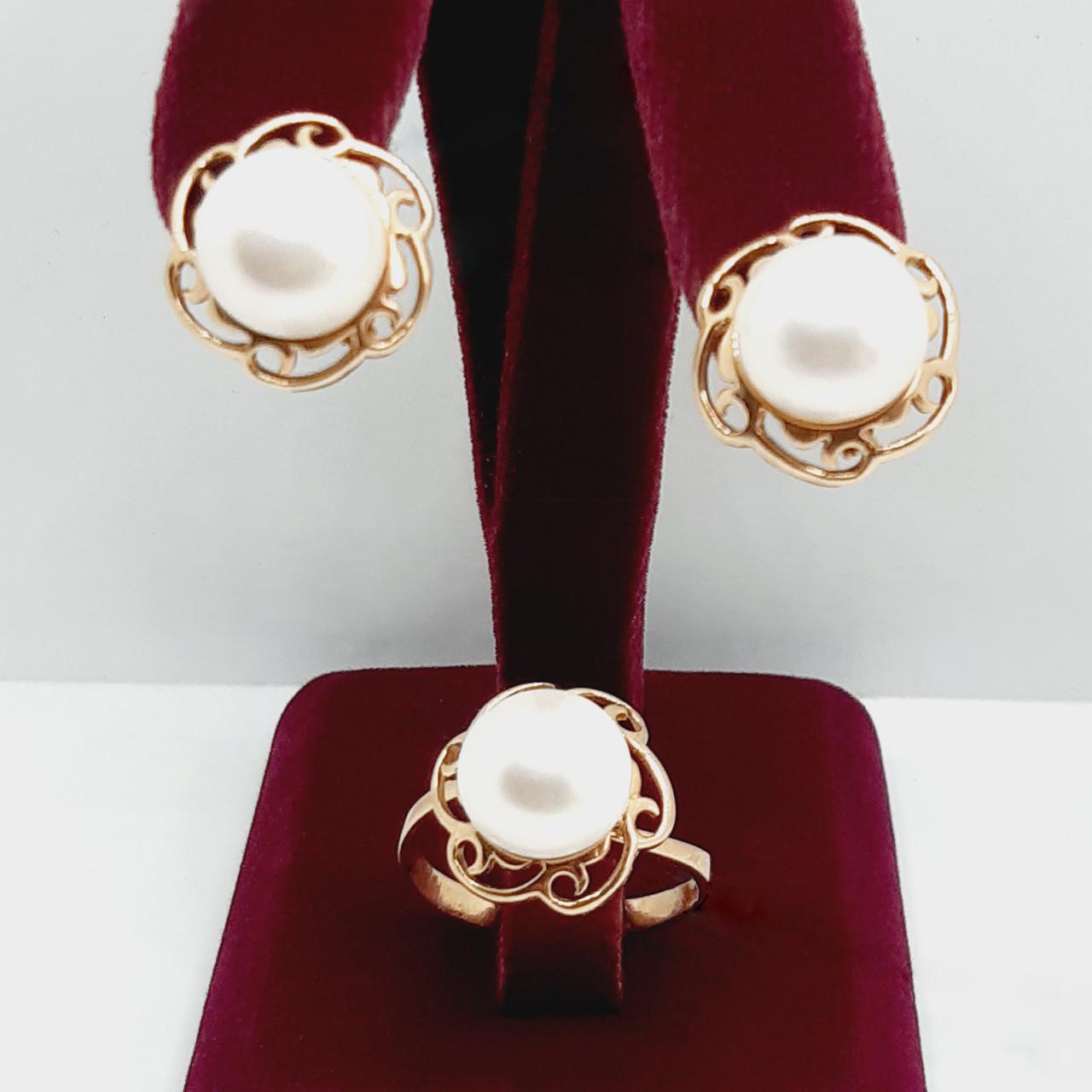 Гарнитур золото крупный жемчуг 585° р. 19,5 (К610/С367)