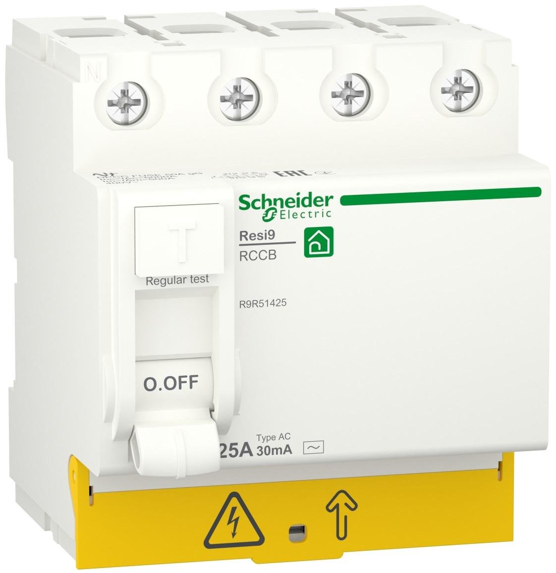 Устройство защитного отключения Schneider Electric RESI9 4P 25A 30 мА тип АС (R9R51425)