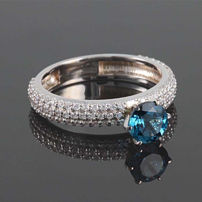 Кільце з білого золота з топазом London Blue (2248351801)