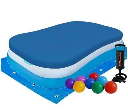 Басейн надувний дитячий Intex вініловий з насосом/підстилкою тентом та кульками 166х100х28 см Синій (21-9-57403-3)