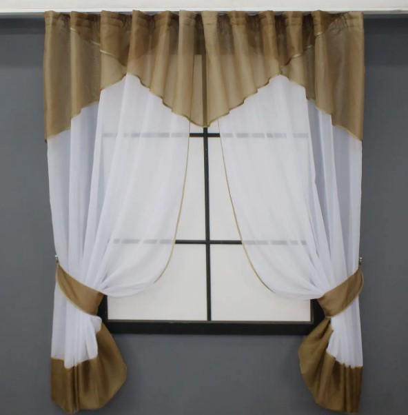 Комплект штор на кухню 280х170 см Белый/Коричневый (00к 59-927)