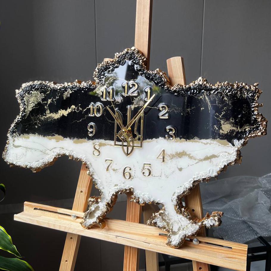 Часы настенные из эпоксидной смолы Карта Украины 110x70 см