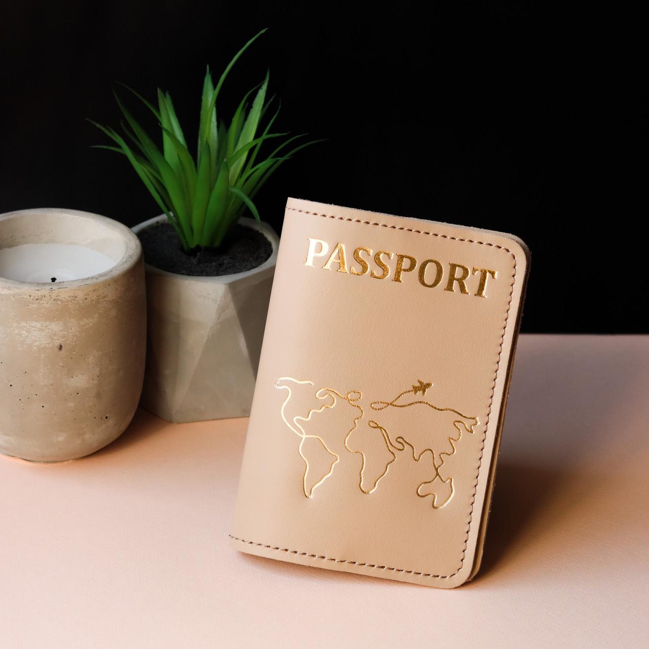 Обкладинка для паспорта Passport карта світу Світло-бежевий/Золотий (2137021268)