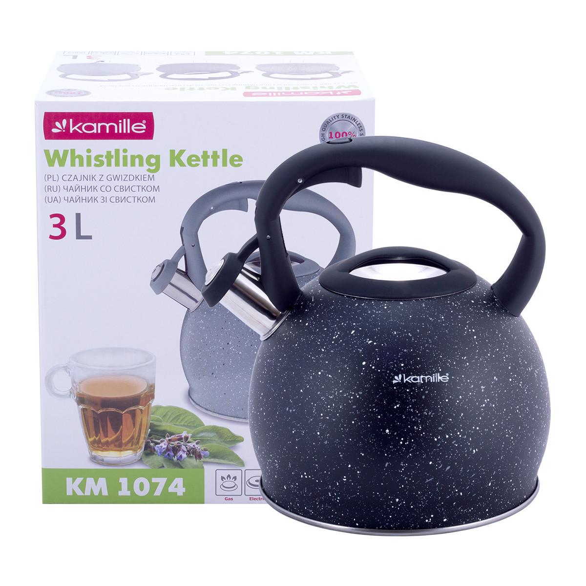 Чайник Kamille KM-1074 из нержавеющей стали со свистком 3 л Черный (1883389200)