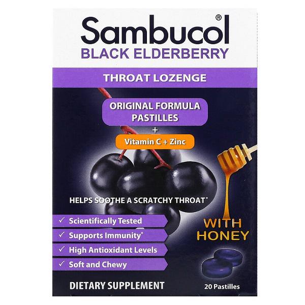 Бузина Sambucol Black Elderberry with Honey 20 Pastilles