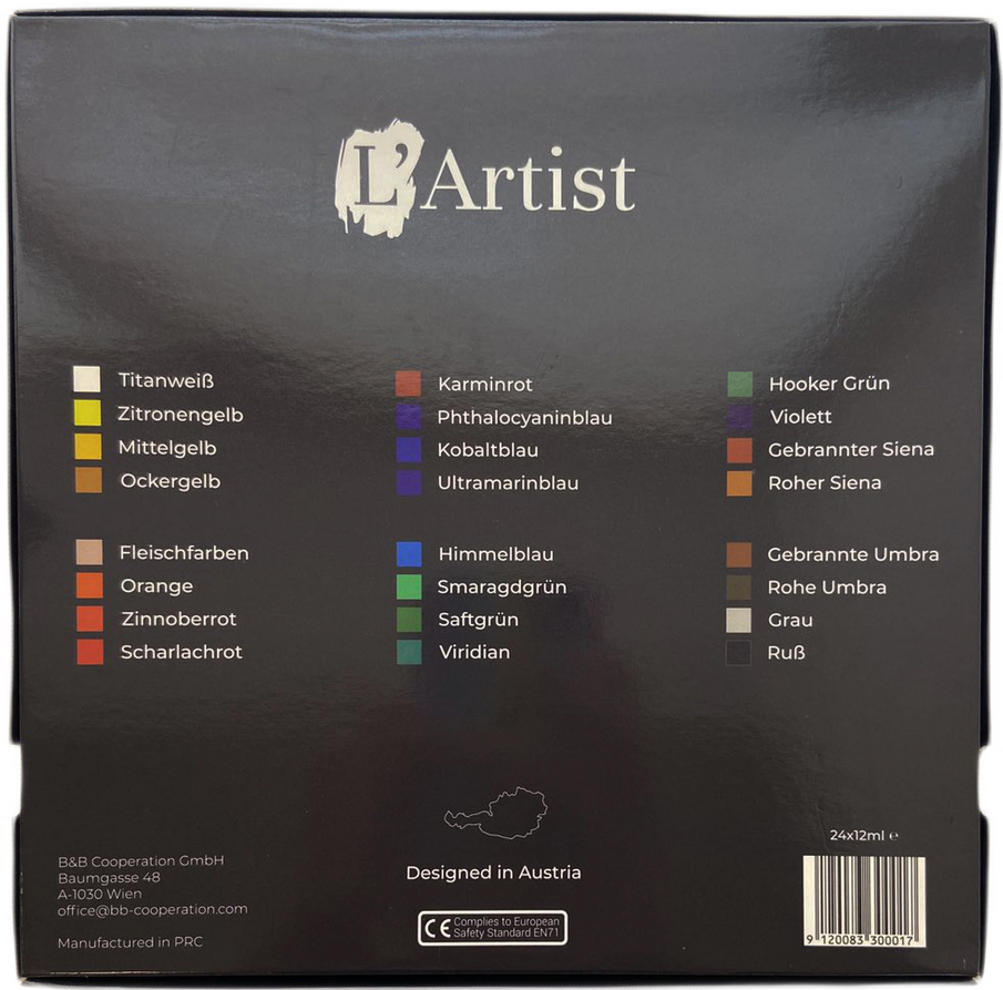 Набір художніх акрилових фарб L'Artist Premium 24 кольори по 12 мл - фото 3 Набір художніх акрилових фарб L'Artist Premium 24 кольори по 12 мл - фото 3