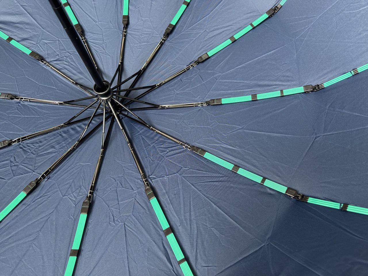 Зонтик автоматический женский Bellissimo 12 спиц 6 сегментов Синий с голубой каймой (654/1) - фото 6