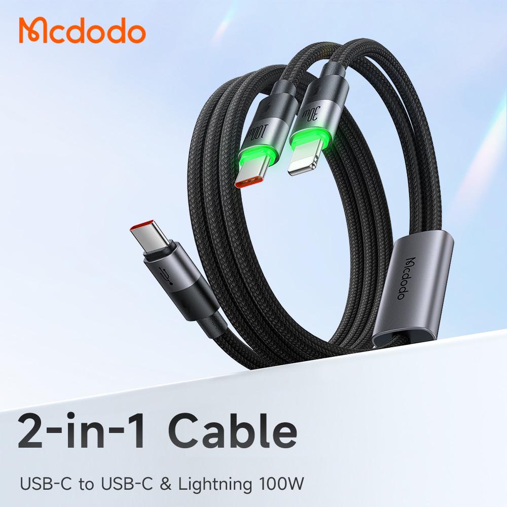 Кабель быстрой зарядки Mcdodo 2в1 USB-C to USB-C + Lightning 100W Cable with LED 1,5 м (CA-6700) - фото 3 Кабель быстрой зарядки Mcdodo 2в1 USB-C to USB-C + Lightning 100W Cable with LED 1,5 м (CA-6700) - фото 3