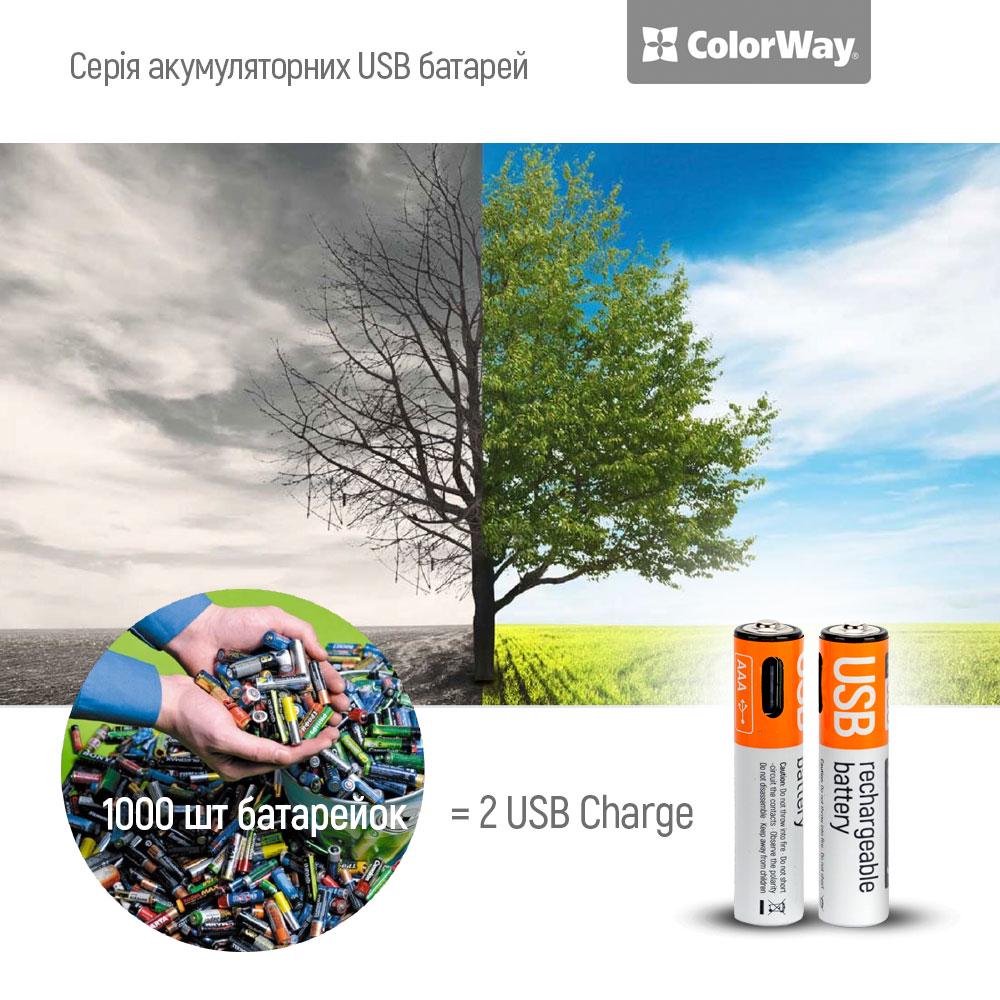 Батарея акумуляторна ColorWay AAA USB-С Li-Polymer 2pc 1,5 В 590 мАг (CW-UBAAA-09) - фото 11