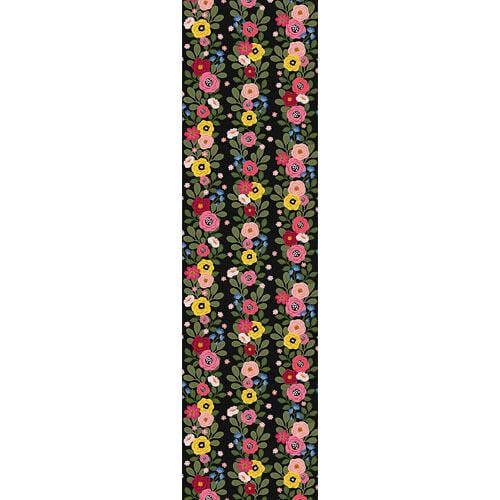 Дорожка на стол Мальвы на черном фоне 150x40 см (DR_24A012)