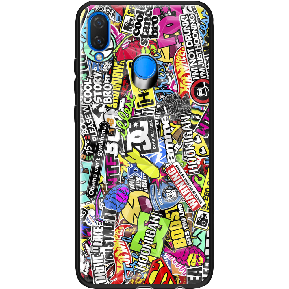 Чехол Boxface Huawei P Smart Plus Multicolored Inscriptions Черный силикон с призмой (34912-up880-37847)