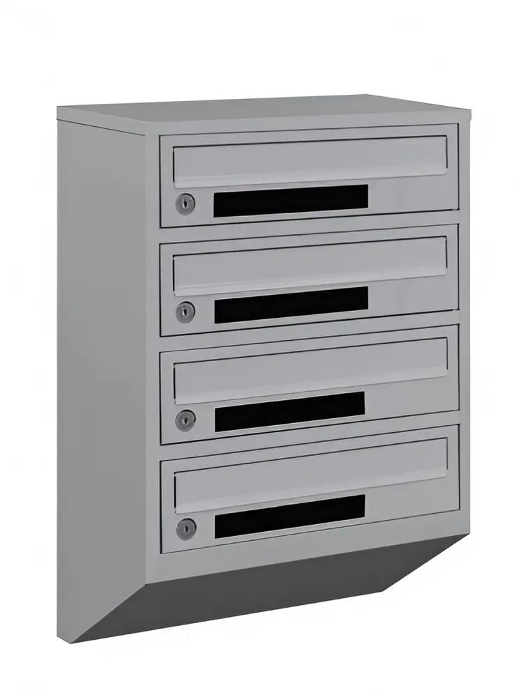 Ящик почтовый многосекционный Галіндустрія E1-04-С из металла на 4 квартиры вертикальный с окошком 390х200х585 мм Серый (124-119-000004741)
