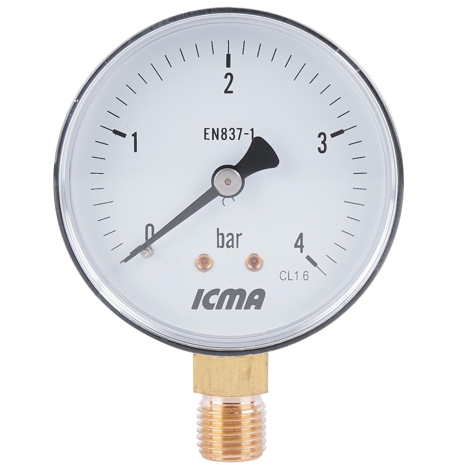 Манометр тиску води ICMA 244 91244AB04 з нижнім підключенням на 4 бар 1/4" Ø 63 мм (78771) - фото 1