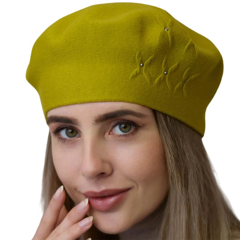 Берет женский из вискозной пряжи Novita Бинго L р. 57-58 Горчичный