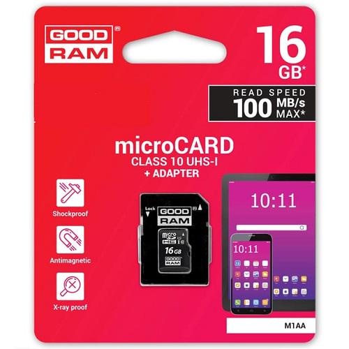 Карта памяти GoodRAM M1AA-0160R12 Secure Digital Micro 16 Gb class 10 UHS I Retail 10 adapter (562874) - фото 5