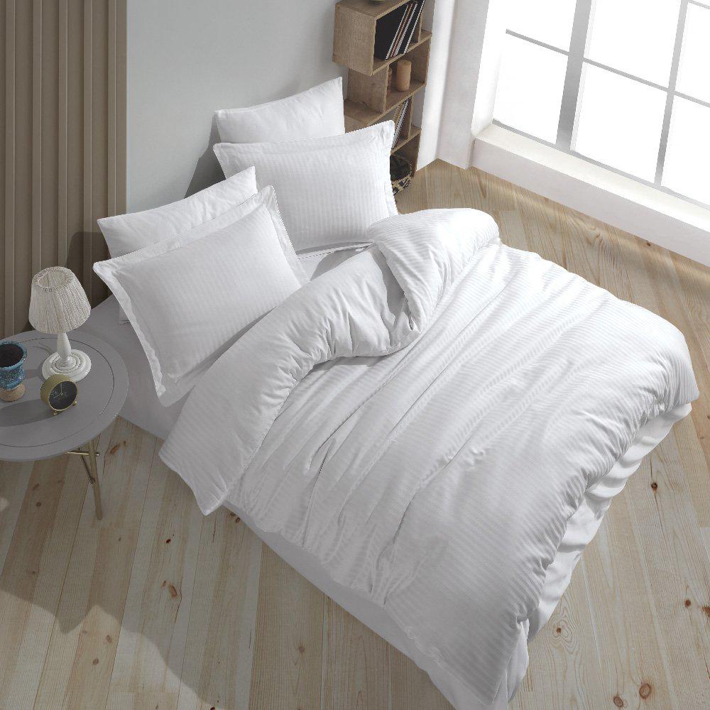 Евро комплект постельного белья Hobby Exclusive Sateen Diamond Cizgili 200х220 Белый