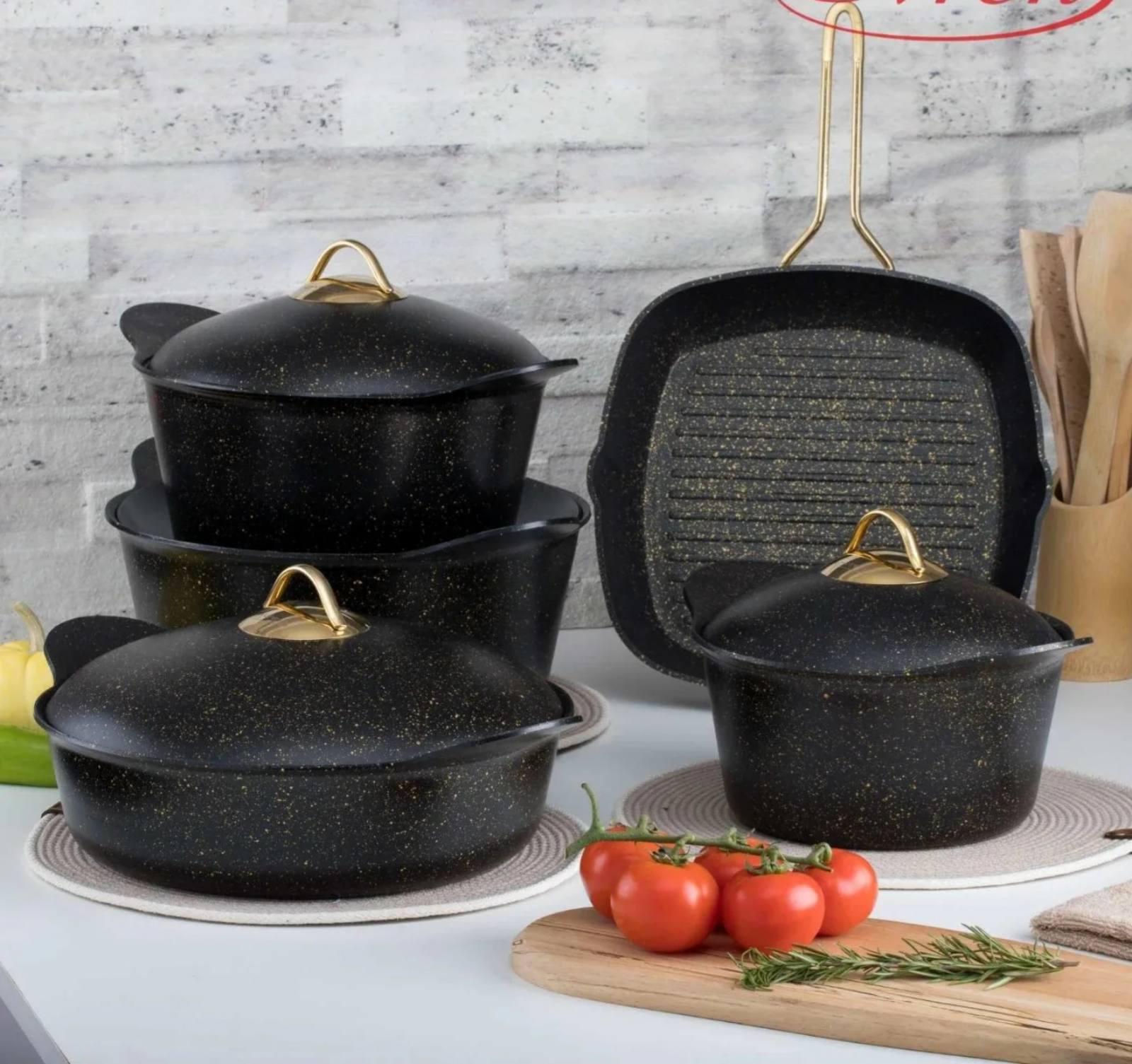 Набор кастрюль и сковороды Evren 9 предметов квадратные Черный (4093\1)