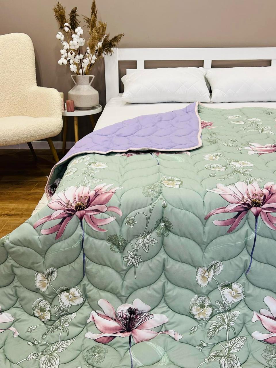 Одеяло летнее двухстороннее с рисунком євро 200x220 см Сиреневый (27480982) - фото 5